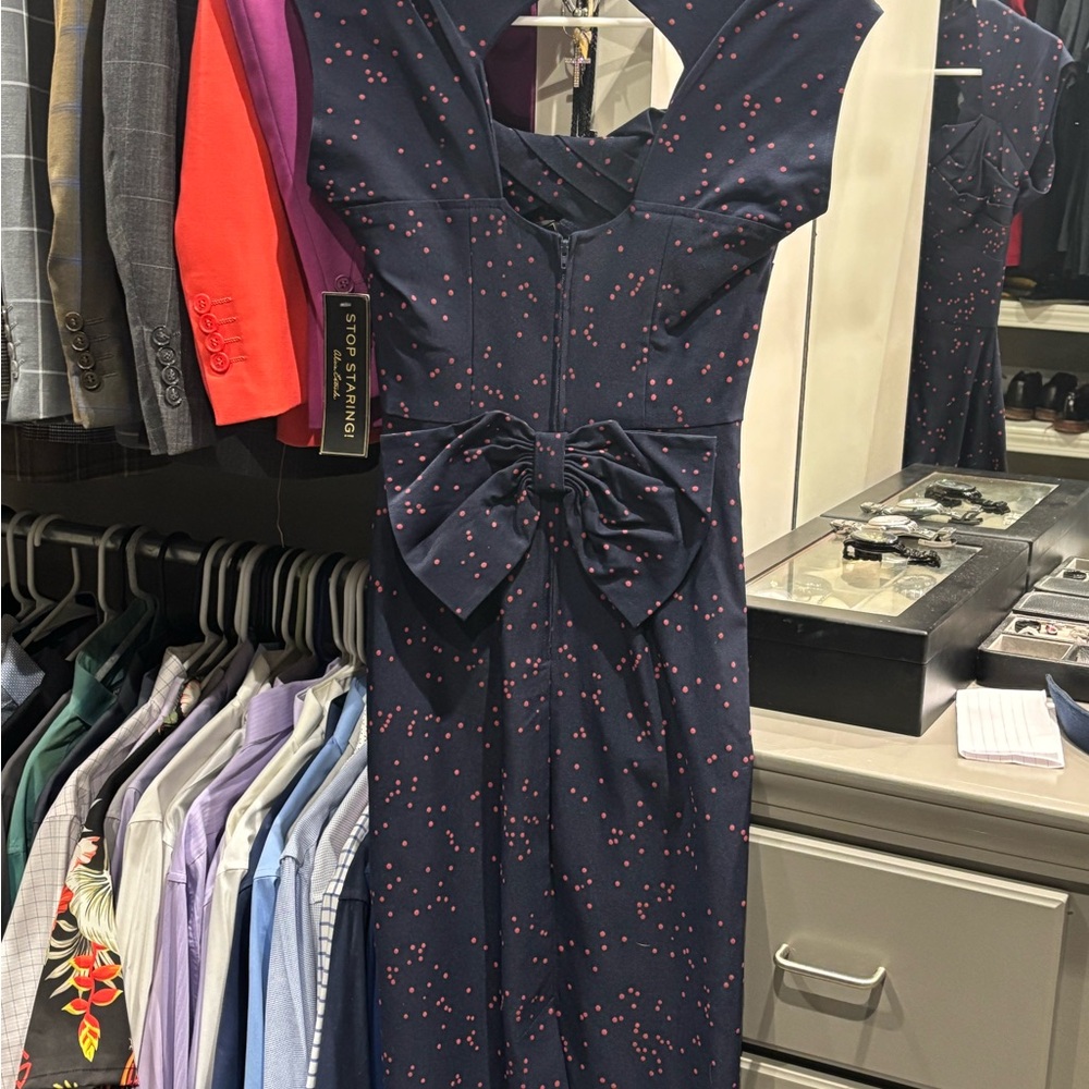Stop Staring Navy Dress with Red Dots - NWT - Picture 2 of 4